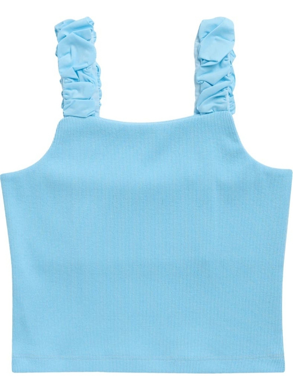 Tractr Light Blue Ruffled Strap Tank Top